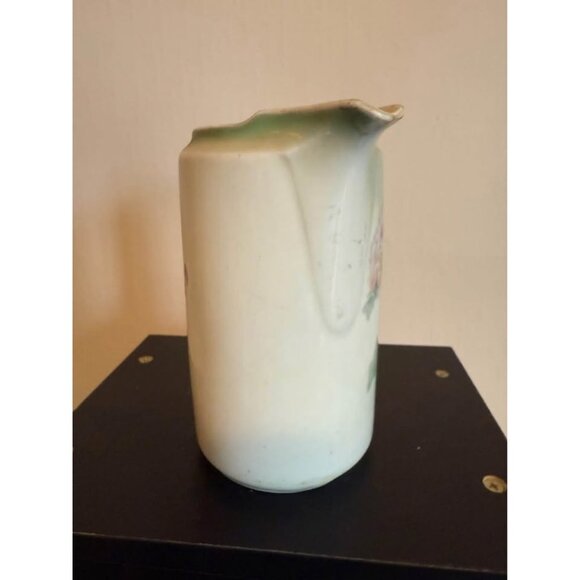 Antique Porcelain Pitcher Hand Painted Florals Pastel Green Pink - Picture 4 of 7